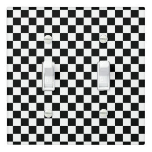 White with Black Square Pattern Double Toggle Light Switch Cover