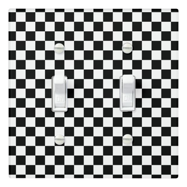 White with Black Square Pattern Double Toggle Light Switch Cover (In Situ)
