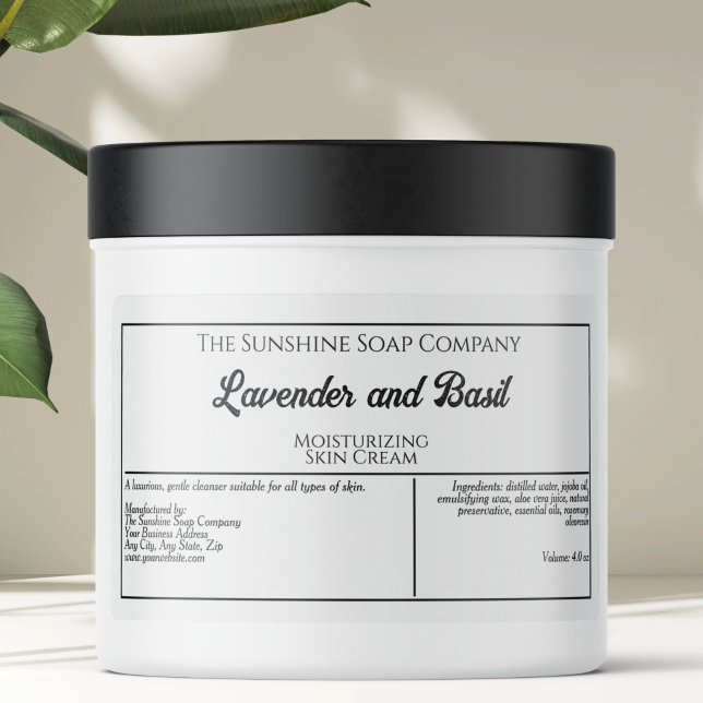 White with black text soap or cosmetics jar label (Creator Uploaded)
