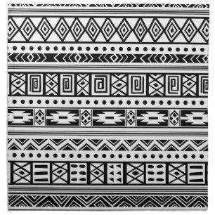 White With Black Tribal Ikat Seamless Pattern Napkin