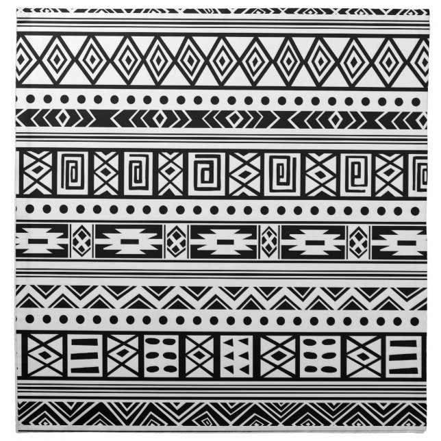 White With Black Tribal Ikat Seamless Pattern Napkin (Front)