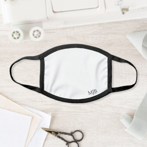 White with Black Trim and Your Monogram Face Mask
