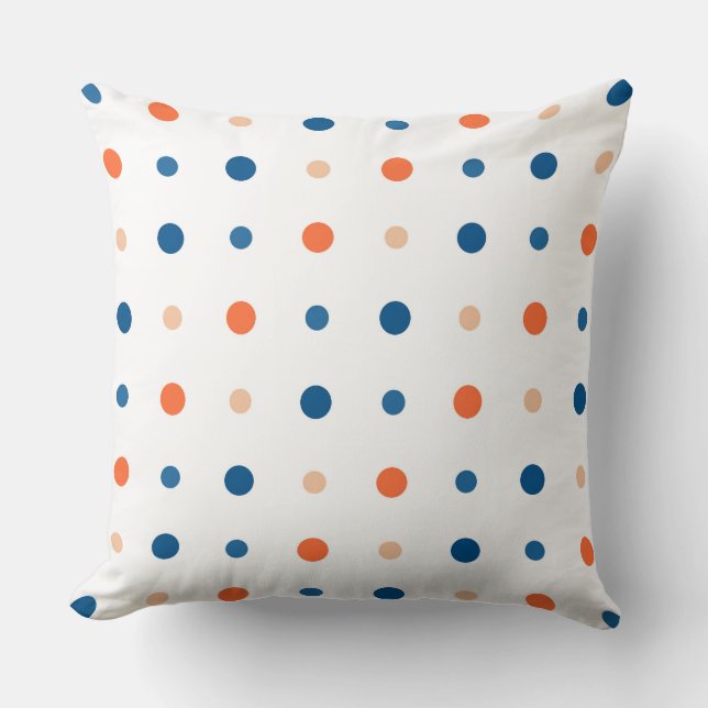 White with blue and orange dots throw pillow (Front)