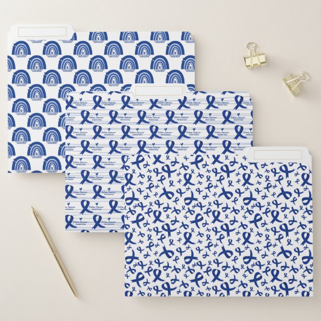 WHITE WITH BLUE COLON CANCER AWARENESS RIBBONS FILE FOLDER (Set)
