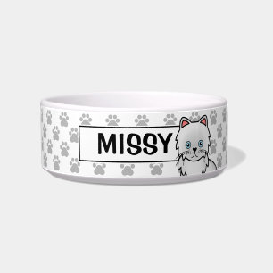 White With Blue Eyes Persian Cat & Custom Name Bowl