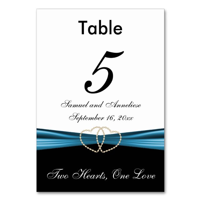 White with Blue Satin Ribbon - Table Numbers (Front)