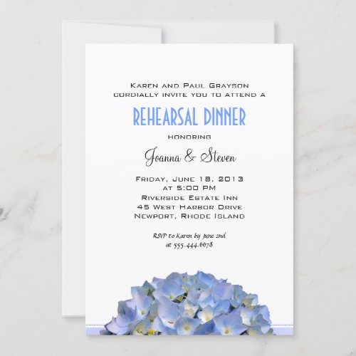 Blue Hydrangeas Linen Rehearsal Dinner Invite