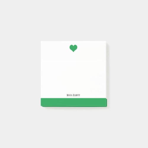 White with Bright Green Heart  Border  Name Post_it Notes