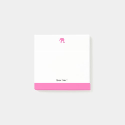White with Bright Pink Elephant  Border  Name Post_it Notes