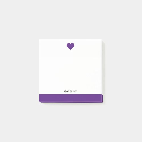 White with Bright Purple Heart  Border  Name Post_it Notes