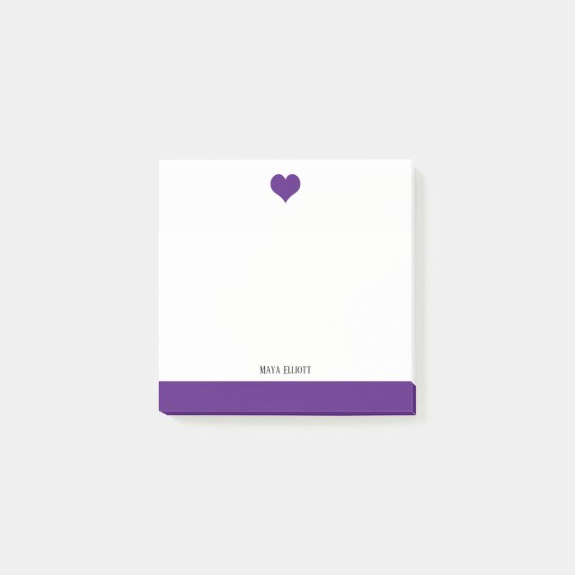 White with Bright Purple Heart & Border + Name Post-it Notes (Front)