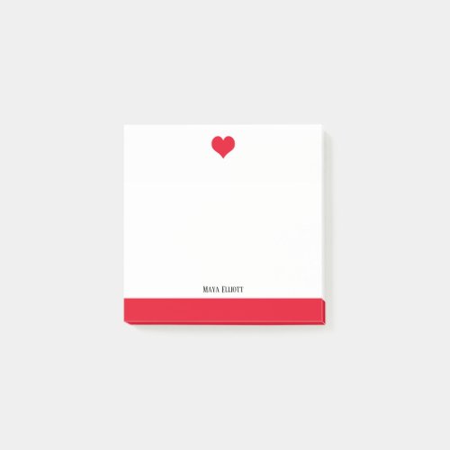 White with Bright Red Heart  Border  Name Post_it Notes