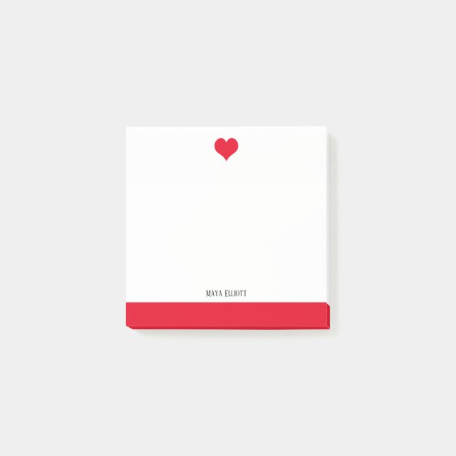 White with Bright Red Heart & Border + Name Post-it Notes (Front)
