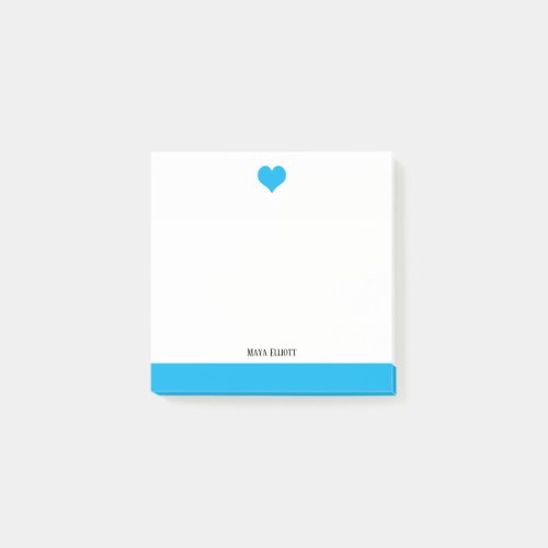 White with Bright Sky Blue Heart  Border  Name Post_it Notes