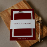 White with Dark Red Text |  Wedding Invitation Belly Band<br><div class="desc">These minimalist and elegant wedding belly bands feature your names in dark red text on a simple white background. A chic and stylish look.</div>