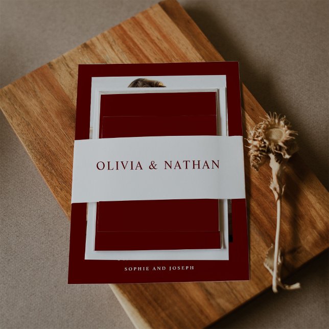 White with Dark Red Text |  Wedding Invitation Belly Band (Creator Uploaded)