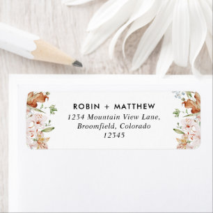 White with Earthy Blooms Wedding Return Address La Label
