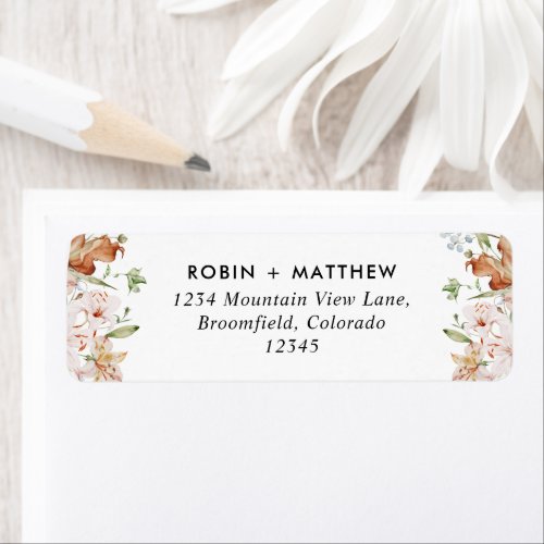 White with Earthy Blooms Wedding Return Address La Label