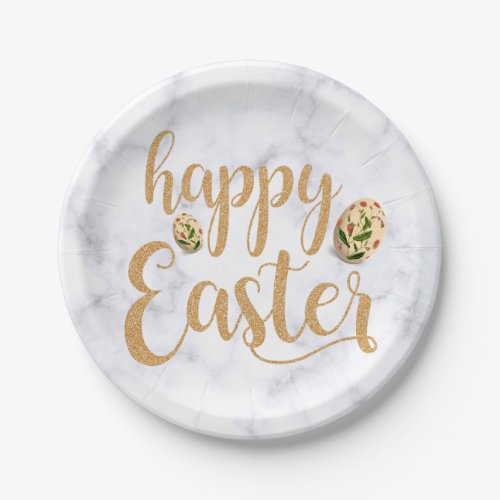 White with Gold Glitter Happy Easter  Elegant Paper Plates