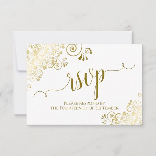 White with Gold Lace Elegant Calligraphy Wedding