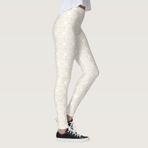 White with Gold Square Pattern Leggings