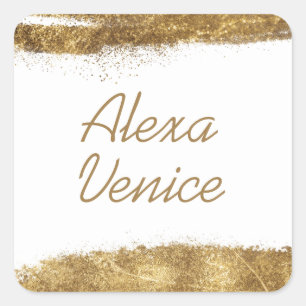 White with Gold Square Sticker