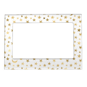 WHITE WITH GOLD STARS AND MOONS MAGNETIC FRAME