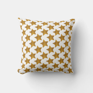 White with Gold Stars Holiday Throw Pillow