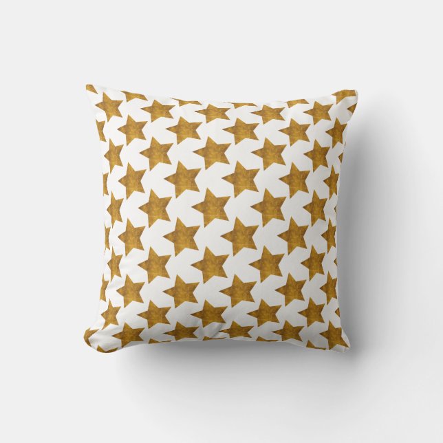 White with Gold Stars Holiday Throw Pillow (Front)