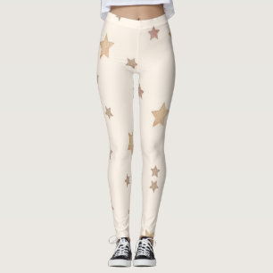 White with Gold Stars Minimalist Leggings