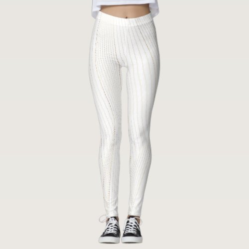 White with Gold Thin Line Pattern Leggings