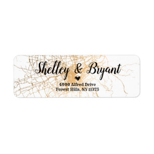 White with golden abstract pattern wedding label