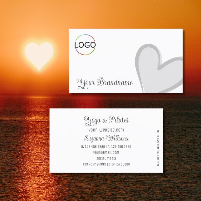 White with Gorgeous Gray Heart and Logo Cute Business Card (Creator Uploaded)