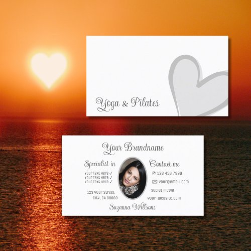 White with Gorgeous Gray Heart and Photo Cute Business Card