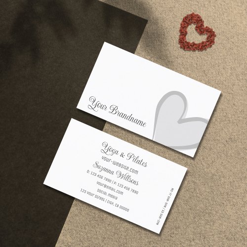 White with Gorgeous Gray Heart Modern Cute Simple Business Card