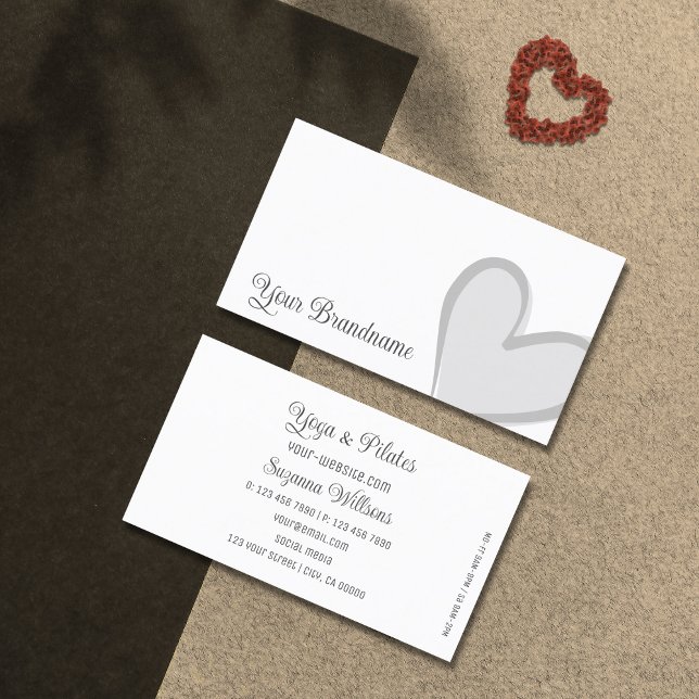 White with Gorgeous Gray Heart Modern Cute Simple Business Card (Creator Uploaded)