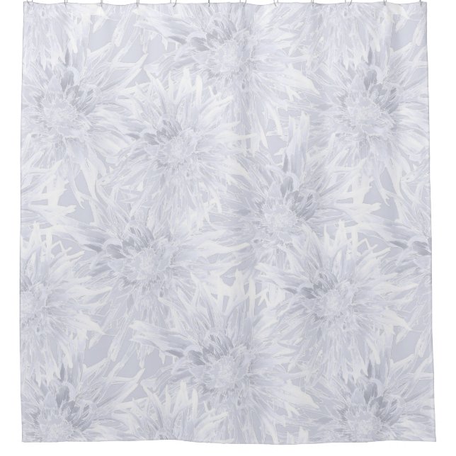 White with gray dahlias. Shower Curtain (Front)