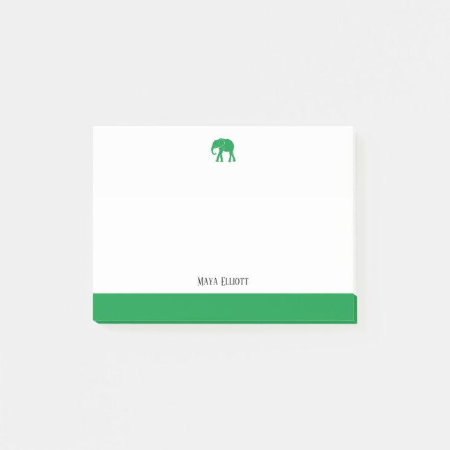 White with Green Elephant & Border & Name Post-it Notes (Front)