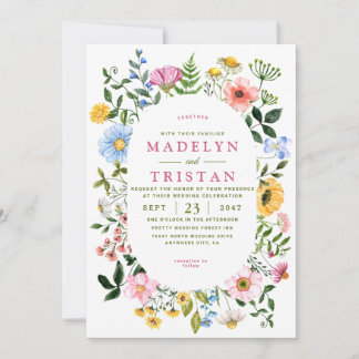 White with Green Floral Minimalist photo Wedding Invitation