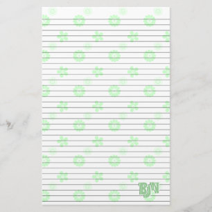 White with Green Floral Stationery Paper Monogram