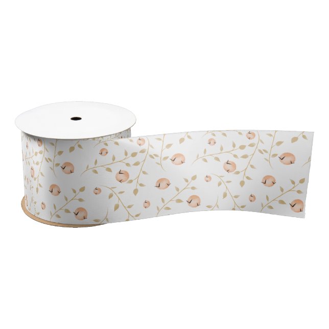 White with Green Leaf Vines, Moons Halloween Satin Ribbon (Spool)