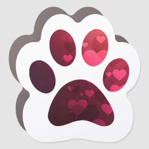 White with Hearts Paw Print Car Magnet