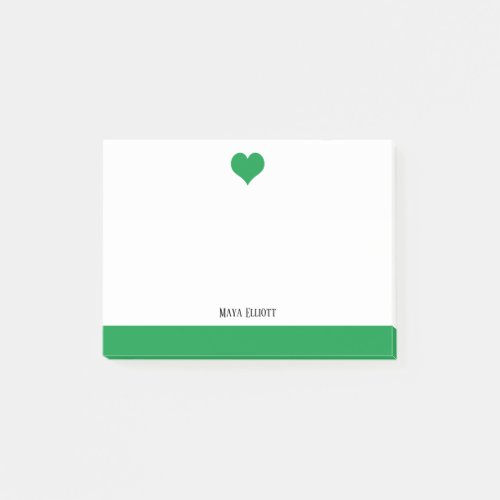 White with Kelly Green Heart  Border  Name Post_it Notes