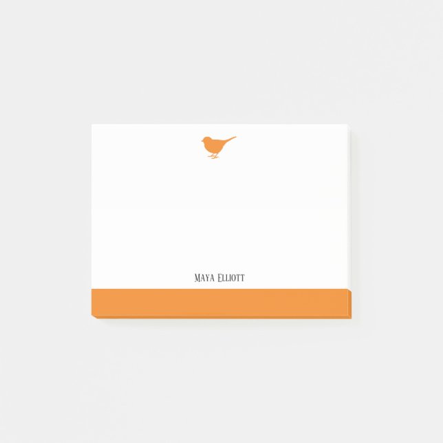 White with Little Orange Bird & Border + Name Post-it Notes (Front)