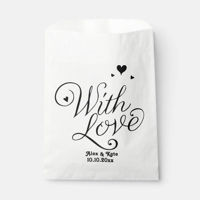 White With Love Cute Modern Calligraphy Wedding  Favor Bag (Front)