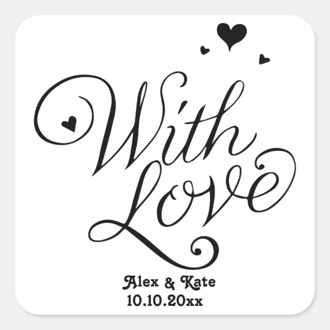 White With Love Cute Modern Calligraphy Wedding  Square Sticker (Front)