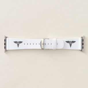 White with Medical Caduceus Apple Watch Band