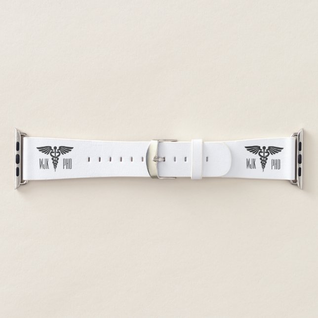 White with Medical Caduceus Monogrammed Apple Watch Band (Band)