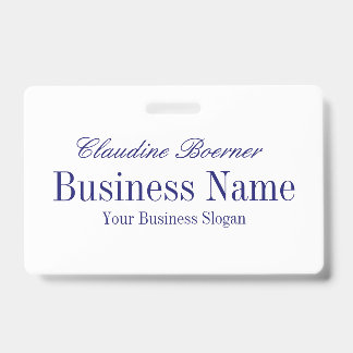 White with Midnight Blue Text - Both Sides Badge