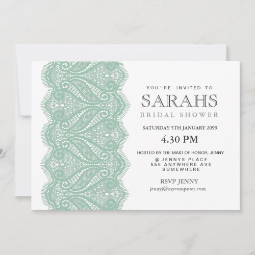White with Mint Lace Bridal Shower Party Invite